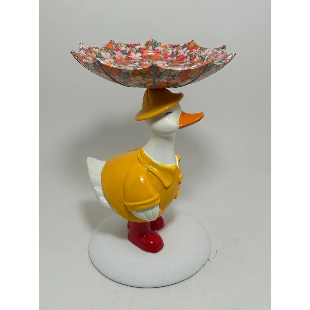 Bath & Body Works Duck in Raincoat Floral Umbrella 3-Wick Candle Holder Figurine - Picture 5 of 8